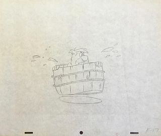 Animation Drawing, Fred Flintstone in Barrel