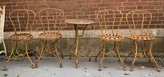 French Metal Cafe Table and Four Chairs
