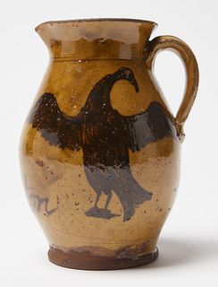 Rare American Redware Pitcher with Eagle
