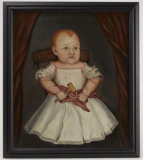 Primitive Portrait of a Child in a Painted Chair