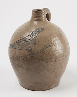 Stoneware Jug with Incised Bird