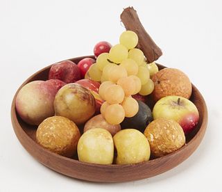 18 Miniature Pieces Stone Fruit and MCM Wood Plate