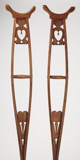 Unusual Pair of Crutches with Cutout Hearts