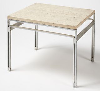 Modern Side Table with Travertine Top