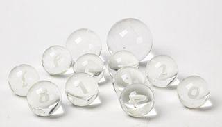 11 Large Glass Orbs with cased Numbers