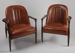 Pair of Keno Design Leather' Drive' Arm Chairs