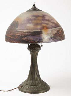 Antique Lamp with reverse Painted Shade