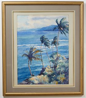 Watercolor of Palm Trees by Orville Libby