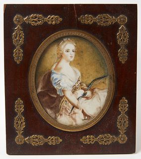 Miniature Portrait of a Lady with Bow - Signed