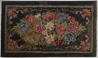 19th Century Floral Hooked Hearth Rug