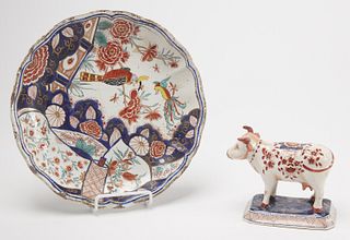 Early Delft Imari Cow and Plate - signed