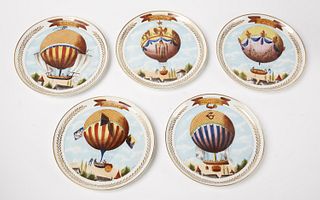 Five Fine French Ballooning Plates