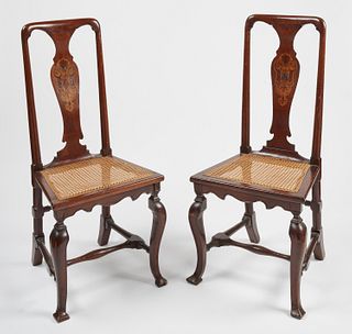 Pair European Inlaid Chairs with Inlaid Back Splat