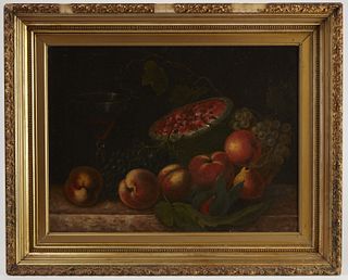 Still Life with Peaches & Watermelon Oil on Canvas