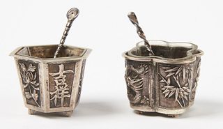 Two Antique Silver Chinese Cups with gall inserts