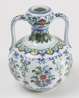 Fine Chinese Handled Doucai Gourd Vase
