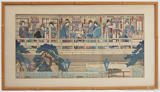 Japanese Woodblock Print with Geishas