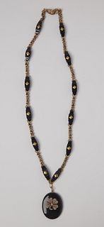Victorian Black Onyx and 18k Gold Necklace