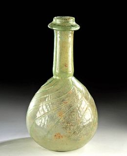 Tall  Roman Glass Bottle w/ Swirled Ribs