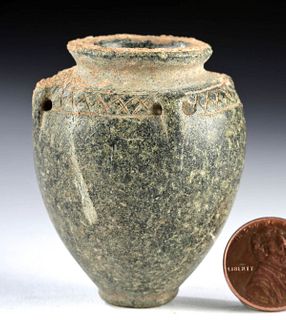 Miniature Ancient Bactrian Schist Jar - Incised Motifs