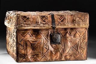 18th C. Mexican Colonial Leather Petaca Traveling Trunk