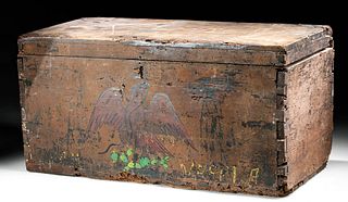 Rare 19th C. Mexican Painted Wood Military Trunk