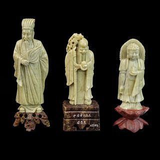 Three (3) Chinese Carved Soapstone Immortals