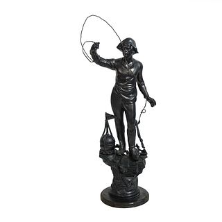Large 20th C. Spelter Sculpture of a Fisherman