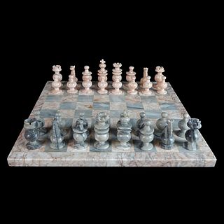 Vintage Marble and Onyx Chess Set