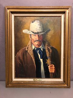 1980 Roy Hampton Oil on Canvas Portrait American Indian and Cowboy Artists