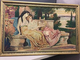 Antique Hand Woven Tapestry Man with Lyre and Woman by the Hellespont