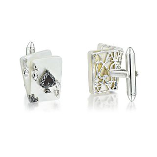 Diamond and Mother of Pearl Ace of Spade Card Cufflinks