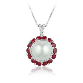 South Sea Cultured Pearl Ruby and Diamond Necklace
