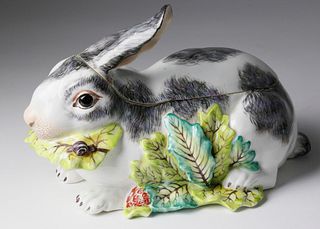 19th Century European Porcelain Rabbit Box