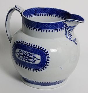Large English Blue Transferware Porcelain Pitcher, 19th Century