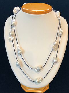 White Baroque Fresh Water Pearl Necklace on Spinel Strand