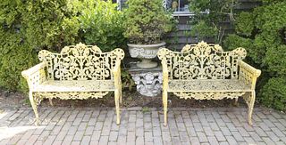 Pair of Vintage American Cast Iron Garden Benches