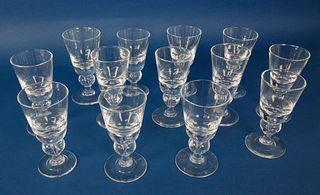 Set of 13 Signed Steuben Clear Crystal White Wine Glasses