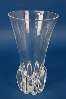 Signed Steuben Clear Crystal Lotus Vase