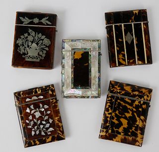 Group of 5 19th c. Tortoiseshell and Mother of Pearl Card Holders