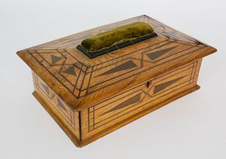 19th c. Sailor Made Mahogany Inlaid Sewing Box