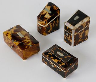 Group of 4 19th c. Tortoiseshell Silver Inlaid Miniature Boxes