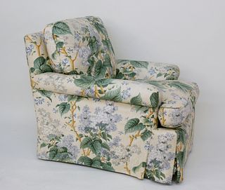 Green and Creme Floral Upholstered Armchair