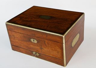 English Mahogany Brass Trimmed Lady's Traveling Toiletry and Jewel Box
