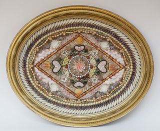 Large Contemporary Oval Sailors Valentine in 19th Century Gilt Frame
