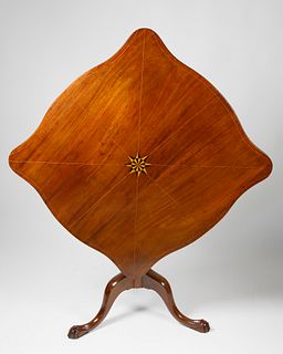19th c. Nantucket Made Inlaid Mahogany Tilt Top Table