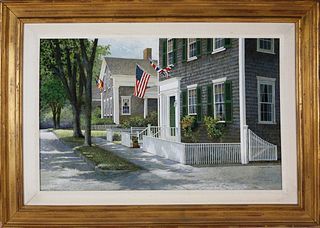 R. Benjamin Jones Acrylic on Panel, "Upper Main Street, Nantucket"