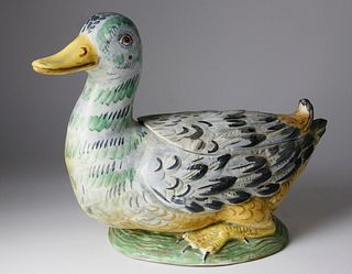 Hand Painted Italian Ceramic Duck Tureen