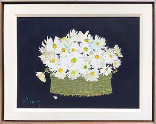 Andrew Shunney (1916-1978) Oil on Canvas “Daisies in a Wicker Basket Still Life”