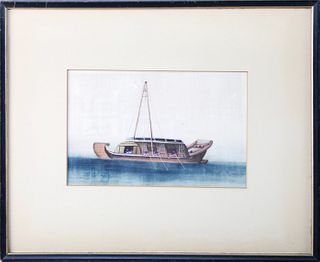 19th Century Chinese Export Watercolor "Portrait of A Junk"